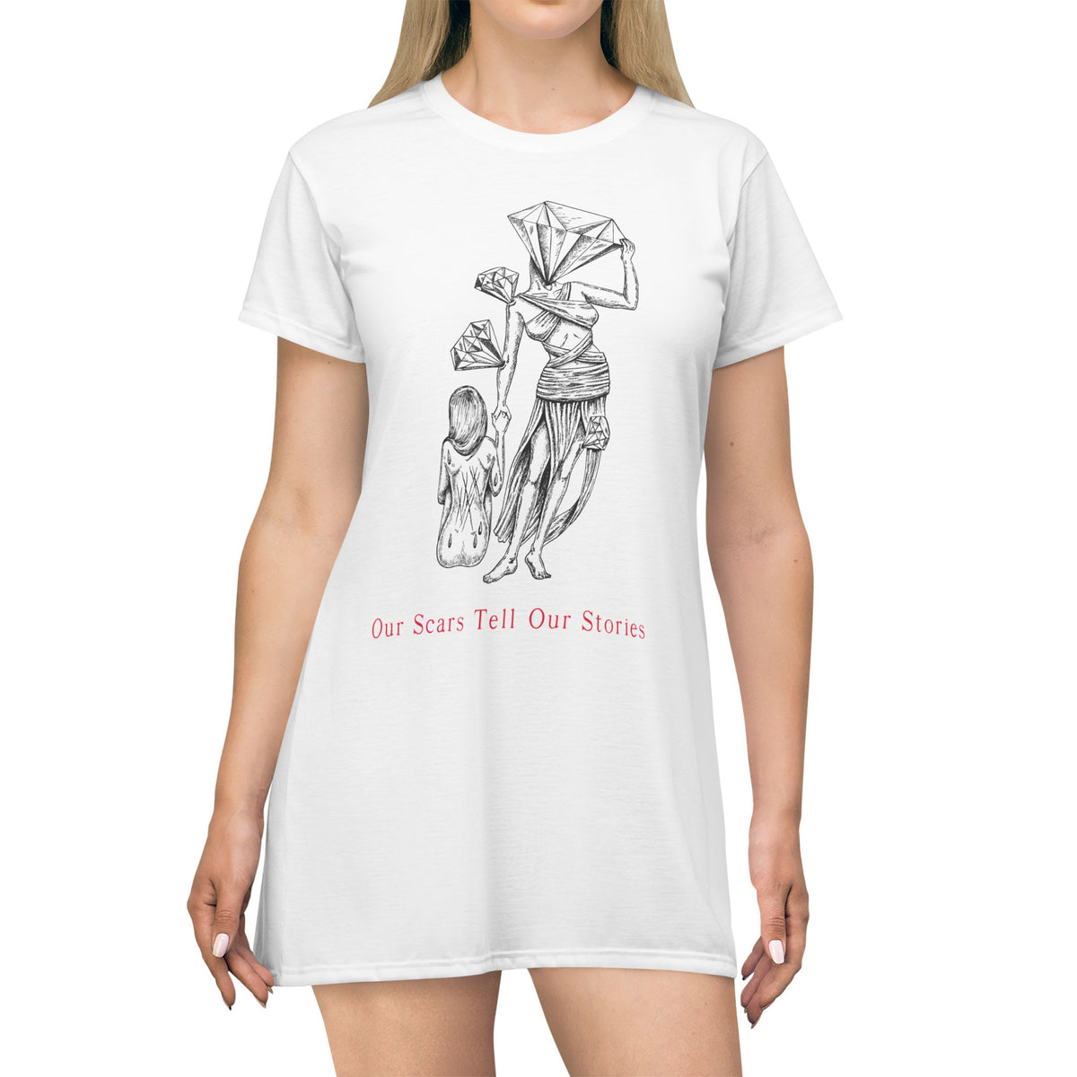 Diamond in the Rough- B&W Sketch T-Shirt Dress